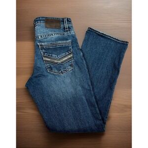 BKE Tyler Bootcut Denim Jeans Mens 31x32 Blue Stretch Medium Wash Whiskered-EUC